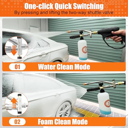 JOEJET Short Pressure Washer Gun with Foam Cannon Dual Connector Accessory, Car Wash Foam Gun with 1/4 Inch Quick Connector, 5 Pressure Washer Nozzle Tips, 1 Liter - size: 1 L
