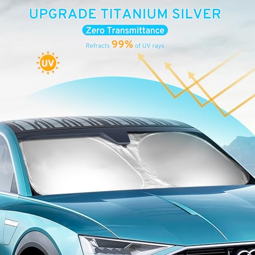 Car Windshield Sun Shade Sunshade Compatible with Chevrolet Chevy Silverado EV/GMC Sierra EV 2024-2025 2026 Large Truck Accessories, Foldable Car Front Window Sun Shield Visor