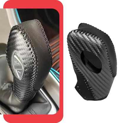 Car Gear Shift Knob Cover, Anti-slip Scratch Resistant Automatic Shifter Cover, Leather Hand-stitched Shift Boot Head Protector, Compatible with Ford Focus Fiesta Fusion Escape (Black) - color: Black