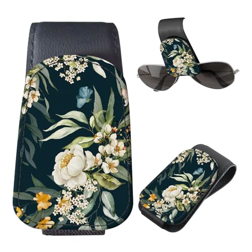 Sunglasses Holder for Car Visor, PU Leather Glasses Clip Organizer, Cute Magnetic Eyeglass Holder for Vehicle Sun Visor, Car Interior Accessory for Women & Men Dark Floral Lily - color: Dark Floral Lily
