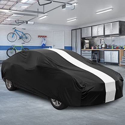 Favoto Dustproof Car Cover Indoor - Sedan Stretch Cover Universal Fit 177-193 Inch Inside Protection Full Car Cover with Storage Bag Breathable Windproof All-Weather Auto Vehicle Cover - color: Black-Upgraded