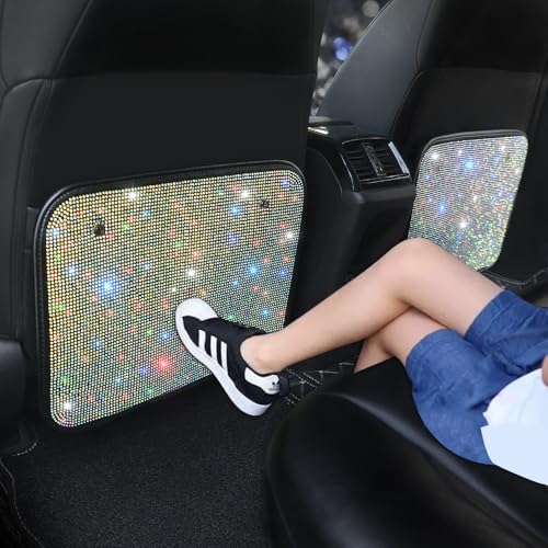 Car Seat Back Protectors with Crystal Rhinestones, Bling Bling Kick Mats Protector，Universal Fit Sparkling Diamond Automotive Interior Protectors for Girls Color 2Pcs - color: Color 2 Pcs