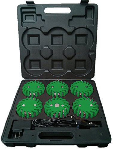 RPF16LM6 CASE OF 6 GREEN RECHARGEABLE 9-FUNCTIONS PORTABLE 16 LED POWER FLARE POWER-MARKERS ROADSIDE EMERGENCY MAGNETIC - color: GREEN