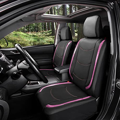 FH Group Full Set Faux Leather Car Seat Covers - Universal Fit, Low Back Front Seat Covers, Airbag Compatible, Split Bench Rear Seat Cover for SUV, Sedan, Pink - color: Pink, style: Seat Covers