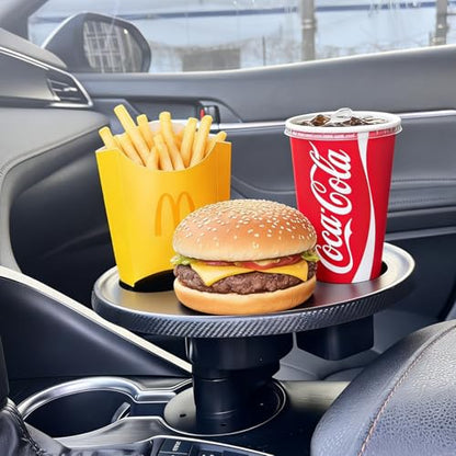 Car Cup Holder Tray, Cup Holder Table Expander for Car - Secure & 360°Adjustable Swivel arm, 9.84" Table, Car Tray fit for Cup Holders 2.56"-3.7" dm Wide