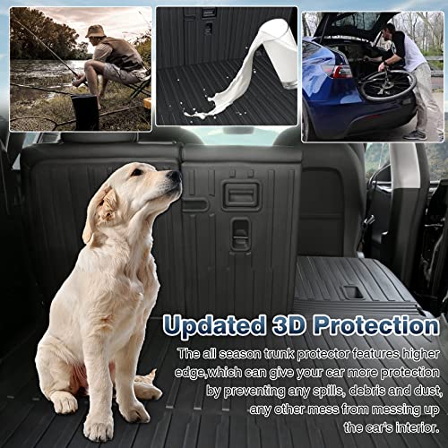 KUST Custom Fit Trunk Mat for 2020-2024 2025 Tesla Model Y Accessories 5 Seater (Not for 7 Seat or Juniper) Cargo Mat Liner Back Seat Protector All Weather Protection Black - style: Model Y 2020-2025 │ Trunk + Backrest Mat