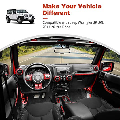 CheroCar 18PCS Interior Trim Kit for Jeep Wrangler JK JKU 2011-2018 4 Door,Steering Button Frame, Air Conditioning Vent Trim Cup Holder Cover,Gear Shift Knobs Frame,Red Carbon Fiber… - color: Red Carbon Fiber