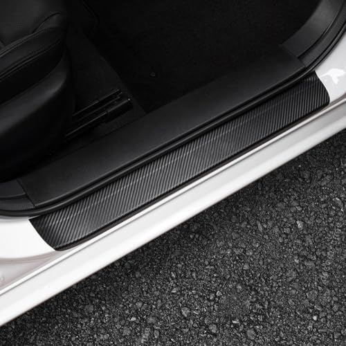 LEXLEY For Ford 2019-2026 Ranger Carbon Fiber Style Leather Door Sill Scuff Plate Cover 4PCS-With SLIVER "RANGER" LOGO - size: With "RANGER" LOGO