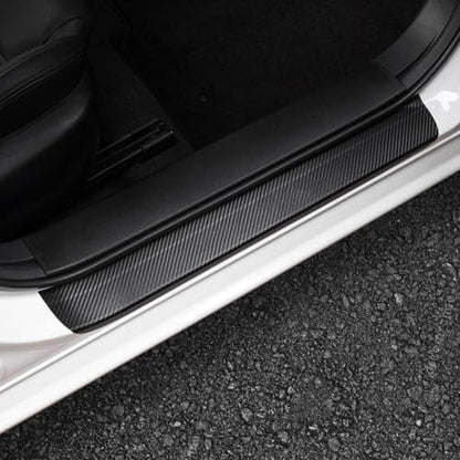 LEXLEY For Ford 2019-2026 Ranger Carbon Fiber Style Leather Door Sill Scuff Plate Cover 4PCS-With SLIVER "RANGER" LOGO - size: With "RANGER" LOGO