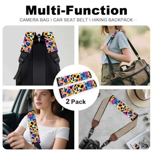 2Pcs Soft Auto Seat Belt Cover Pad Rainbow Leopard Print Car Seatbelt Shoulder Cushion for Comfortable Driving, Compatible with All Cars' Seatbelt and Backpack Straps - color: Texture