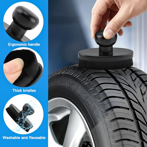 Car Tire Shine Applicator with 1 Car Interior Detailing Brush, Automotive Tire Dressing Applicator Brush with Storage Stand for Tires Detailing & Cars Wash Kit