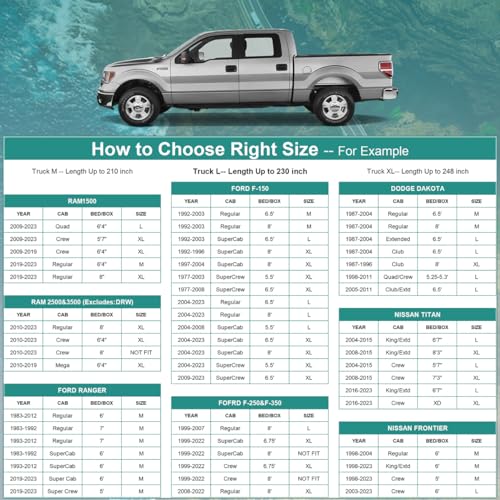 GUNHYI Pickup Truck Cover - Waterproof All Weather, 6 Layer Heavy Duty Universal Fit Ford F150, Chevy Silverado, GMC Sierra, Dodge Ram 1500 Regular/Extended/Crew Cab (Up to 230 inch) - color: Silver, size: Truck L-length Up to 230 Inch