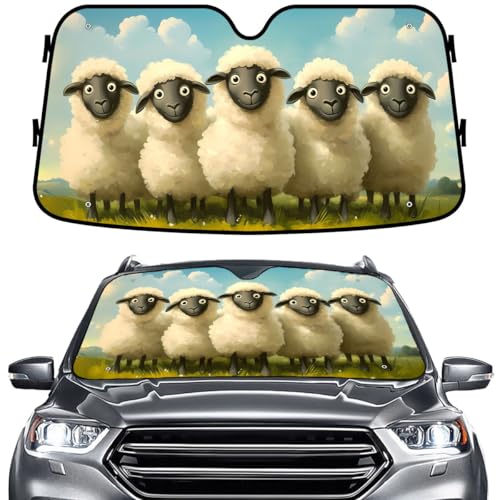 GENANY Cute Sheep Windshield Sun Shade for Car SUV Truck (55x30 Inches), Sun Shade Windshield, Shades for Front Windows, Spring Car Decor - color: 14. Cute Sheep, size: Size S