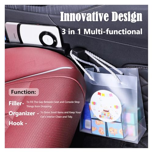 Car Seat Gap Filler Organizer 2 Pack, 3in1 Carseat Side Gap Plug with Filler, Organizer & Hook Functions, Gap Space Stopper Universal Fit Car SUV Truck Fill the Gap Between Seat & Console, Black - color: Black, 2PCS with Hook