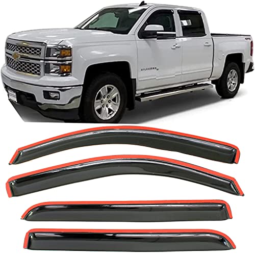 Side Window Visors rain Guards Vent Deflector for 2014-2018 Chevrolet Silverado/GMC Sierra 1500 2500HD 3500HD Crew Cab,Smoke 4pcs - size: Compatible with Silverado/Sierra Crew 2014-2018