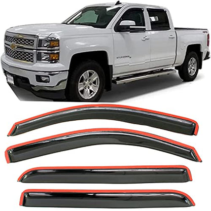 Side Window Visors rain Guards Vent Deflector for 2014-2018 Chevrolet Silverado/GMC Sierra 1500 2500HD 3500HD Crew Cab,Smoke 4pcs - size: Compatible with Silverado/Sierra Crew 2014-2018