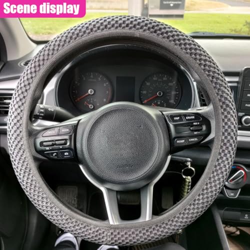 Elastic Stretch Steering Wheel Cover, Anti-Slip 15 inch Microfiber Odorless Breathable Ice Silk Car Steering Wheel Protector, Easy Carry, Warm in Winter & Cool in Summer (Grey) - color: Grey