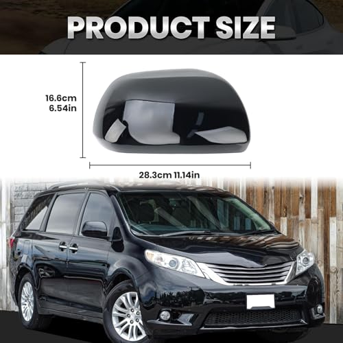 Compatible with 2012-2020 Toyota Sienna Right Side Mirror Cover Cap, Black Passenger Side Clip-on Mirror Cap Replacement Without Turn Signal Light Replaces for 87915-08021-C2 - color: Right Black