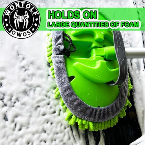 62'' Car Wash Brush with Long Handle Chenille Microfiber Car Wash Mop Mitt Kit Scratch-Free Car Cleaning Brush Care Kits with Replacement Head Supplies for Cars RV Truck Boat - color: Green