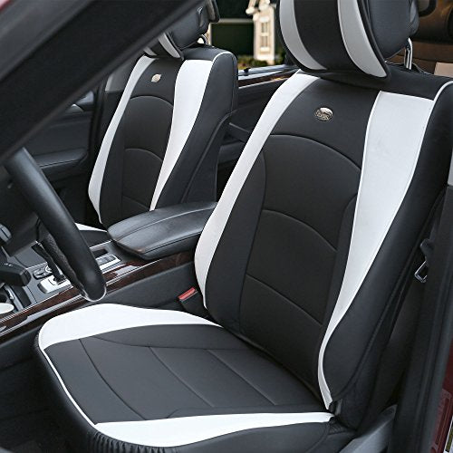 FH Group Ultra Comfort Highest Grade Faux Leather Full Set Cushion Pads Car Seat Covers for Front and Rear– Universal Fit for Cars Trucks & SUVs (White/Black) - color: White, style: Full Set