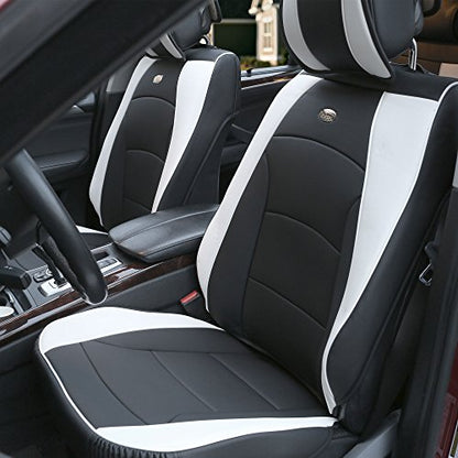 FH Group Ultra Comfort Highest Grade Faux Leather Full Set Cushion Pads Car Seat Covers for Front and Rear– Universal Fit for Cars Trucks & SUVs (White/Black) - color: White, style: Full Set