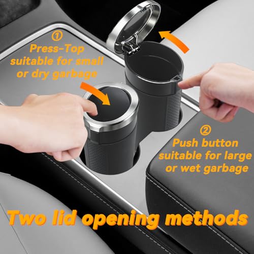 Car Trash Can Bin with Lid, Leakproof Garbage Can for Vehicle, Mini Trash Bin with 90 Attached Trash Bags, Easy to Clean Cup Holder Trash Can for Car, Home, Office - color: Black&Silver 1