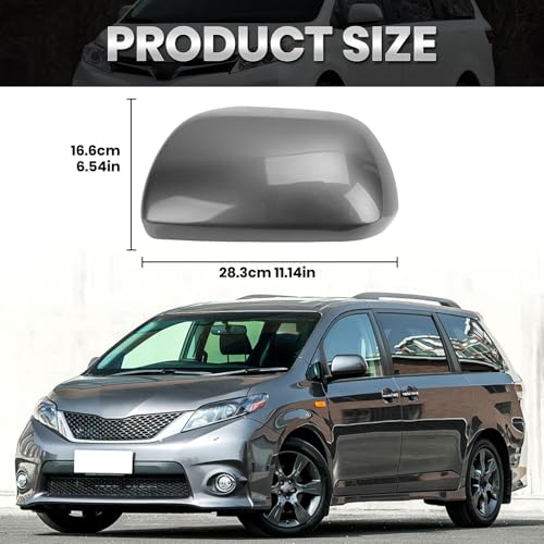 Compatible with 2012-2020 Toyota Sienna Left Side Mirror Cover Cap, Gray Driver Side Clip-on Mirror Cap Replacement Without Turn Signal Light Replaces for 87945-08021-B1 - color: Left Gray