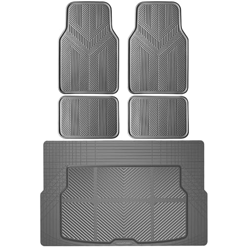 CAR PASS Universal Car Floor Mats & Cargo Liner Full Set, Waterproof Anti-Slip Rubber Trim to Fit Trunk Mats All Weather Protection Fit Car SUV Sedan Coupe Vehicle Automotive 5 Pieces, S-M Size Gray - color: Gray