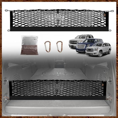 Muslogy Truck Bed Cargo Net Trunk Netting Compatible with 2015-2020 Chevy Tahoe | GMC Yukon | Cadillac Escalade Accessories, Pickup Cargo Organizer SUV Sedan Storage Net w/Heavy Duty Carabiners - style: 2015-2020 Yukon & Tahoe & Escalade