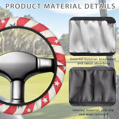 4th of July Car Accessories Steering Wheel Cover Golf Cart Steering Wheel Covers Fits 13 1/2-14 Inch Anti-Slip Sweatproof Odorless Comfy Steering Wheel Cover Golfer Friends - color: 4th of July Stripe
