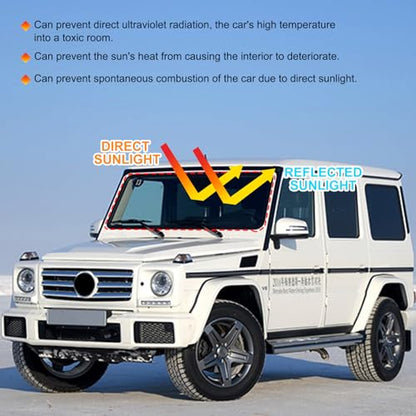 Front Windshield Sun Shade Compatible with Mercedes Benz G Class AMG SUV W463 G350 G400 G500 G55 G63 G65 G800 2004-2025 Foldable Elastic Memory Steel Wire Sun Shield UV Protection