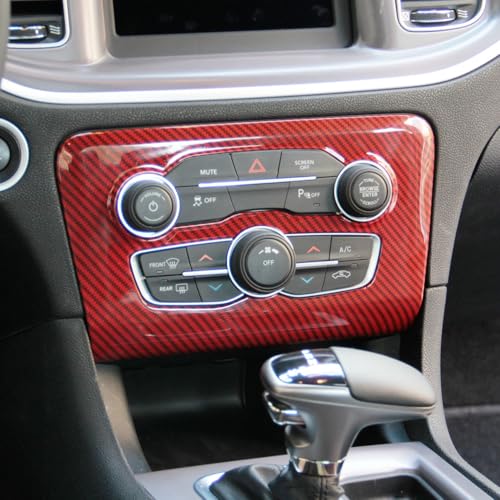 crosselec Carbon Fiber Central Control AC Switch Gear Shift Panel Cover Trim for Dodge Charger 2015-2022 (Red Carbon Fiber-Center Control) - color: Red carbon fiber-center control