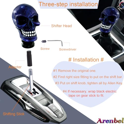 Arenbel Skull Gear Shift Knobs Manual Shifter Handle Car Shifting Lever Stick Fit Most Auto Manual Vehicles - color: metallic