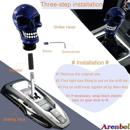 Arenbel Skull Gear Shift Knobs Manual Shifter Handle Car Shifting Lever Stick Fit Most Auto Manual Vehicles - color: metallic