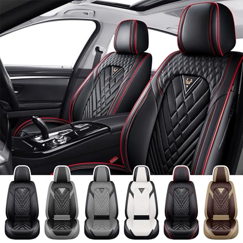 Car Seat Covers for Kia Sportage 2002-2026, Waterproof Nappa Leather Front Seat Cover, Anti-Slip and Comfortable Automotive Seat Protector&Accessories(Black Red) - color: Black Red, size: Front Set