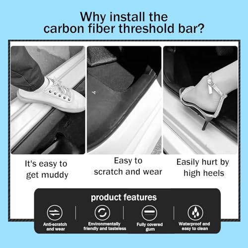 Car Door Sill Protector,Sill Protector Compatible with Toyota Highlander 4Pcs Door Entry Guard Scuff Sill Protector Plate- Carbon Fiber Anti-Scratch Sticker - size: Compatible with Highlander