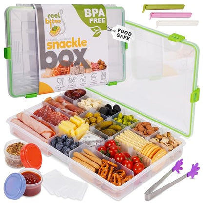 Create-ables Large Snackle Box Container Reel Bites Large Snack Container for Travel, 21-Compartment Snackle Box with Adjustable Dividers, Dishwasher Safe – 14 inch - size: 14 inch