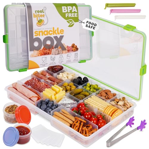 Create-ables Large Snackle Box Container Reel Bites Large Snack Container for Travel, 21-Compartment Snackle Box with Adjustable Dividers, Dishwasher Safe – 14 inch - size: 14 inch