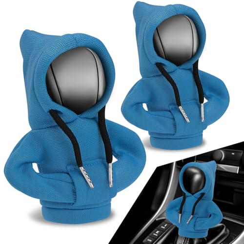 Auto Dynasty 2pcs Car Gear Shift Knob Hoodie, Mini Hoodie Shifter Cover, Automotive Interior Decoration, Gear Shifter Stick Protector, Auto Manual Transmission Lever Cover, Blue - color: Blue, size: 2 PCS