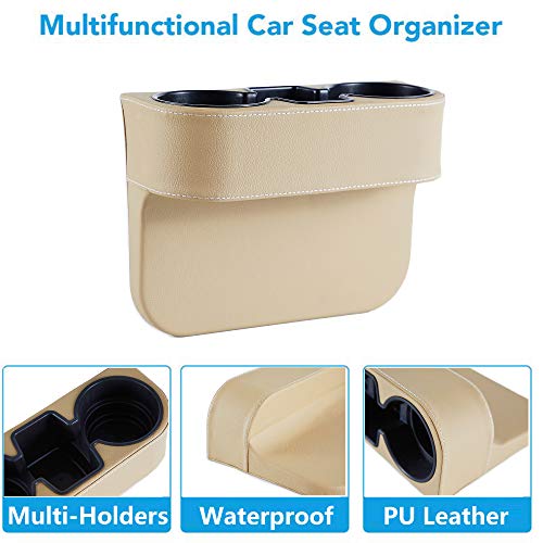 IOKONE Coin Side Pocket Console Side Pocket Leather Cover Car Cup Holder Auto Front Seat Organizer Cell Mobile Phone Holder (Beige) - color: Beige