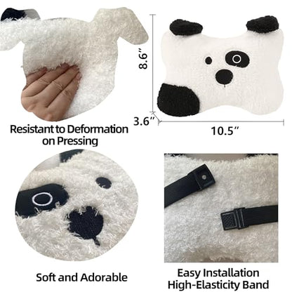 Car Headrest Pillow 2PCS Cute Cartoon Dog Car Neck Pillow - Plush Neck Support for Comfortable Driving Cute Dog Design Neck Cushion Soft and Cozy Travel Companion (Black) - color: Black