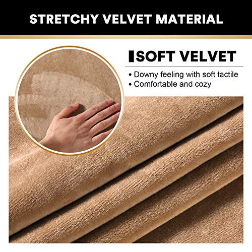 PrinceDeco 4 Pack Thick Velvet Stretch Armrest Covers for Chairs and Sofas - Non Slip, Camel - color: Camel