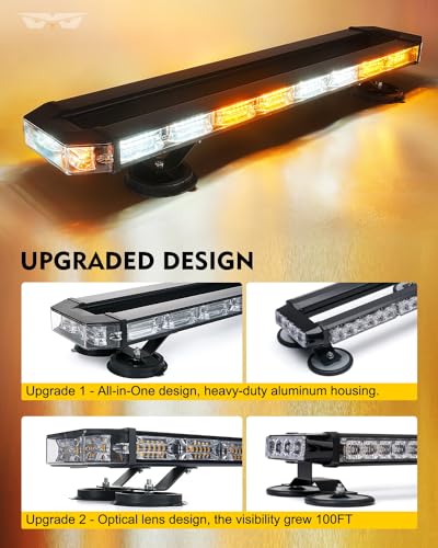 LUMENIX 26-Inch LED Rooftop Strobe Emergency Lights Bar for Vehicles, w/Controller Heavy-Duty Magnetic Mount Safety Beacon Construction Light for Trucks Roof Top Traffic Lightbar - Amber and White - color: Amber and White