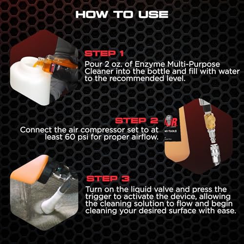 Tornador Z-010 Tool Kit with Orange Enzyme Solution and White Brush Cone CT-900 | High Pressure Air Tool for Interior Surfaces Car Detailing Use - size: Z-010 + Enzyme + Brush Cone