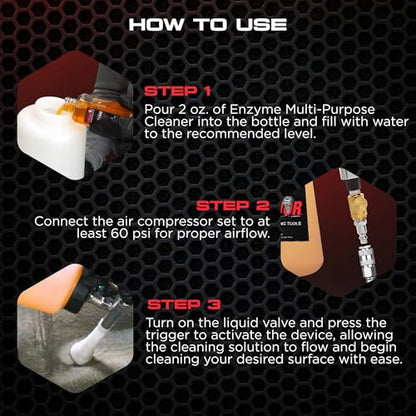Tornador Z-010 Tool Kit with Orange Enzyme Solution and White Brush Cone CT-900 | High Pressure Air Tool for Interior Surfaces Car Detailing Use - size: Z-010 + Enzyme + Brush Cone