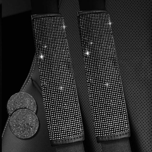 2PCS Black Bling Car Seatbelt Strap Covers for Women Girls - Crystal Rhinestone Velvet Shoulder Pad Protector - Diamond Shine Safety Shoulder Pad, Car Decor Interior Accessories - color: A-Black 2