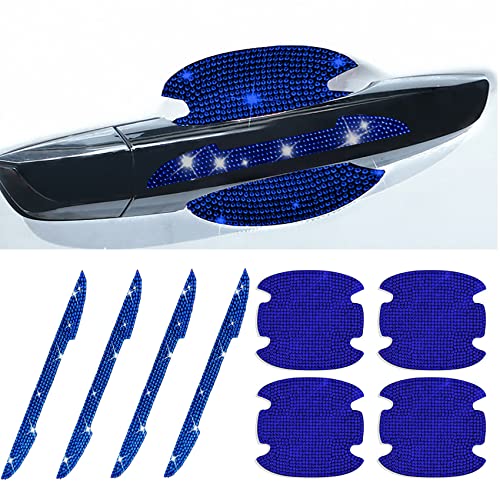 8Pcs Bling Rhinestone Car Door Handle Stickers Protector, Trim Auto Door Entry Guard Bling Stickers Car Accessories for Women and Men, Universal Car Accessories for All Cars (Blue) - color: Blue