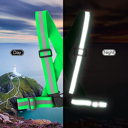 Running Reflective Vest Gear 3 Pack, Adjustable Safety Vest High Visible Reflective Belt Straps Night Walking Vest - color: Green,Blue,Grass Green