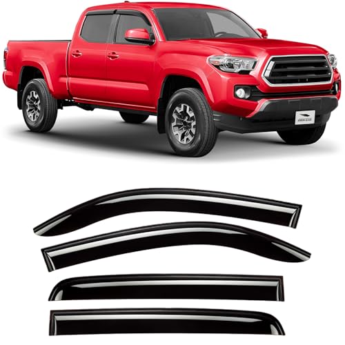 Voron Glass Tape-on Extra Durable Rain Guards for Toyota Tacoma 2016-2023 Double Cab, Window Deflectors, Vent Window Visors, 4 Pieces - 120157v - color: Black - For Tacoma 16-23