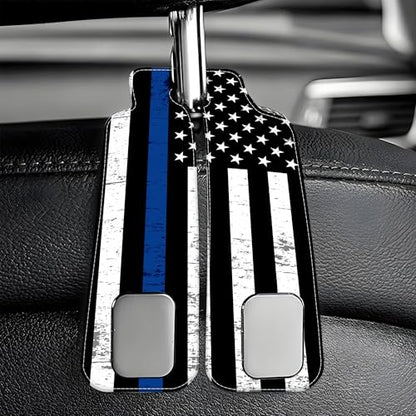 Car Headrest Purse Hanger Grunge Blue and Black American Flag 1 Pack Bag Purse Holder for Car Premium Leather Double Metal Hook for Handbags, Grocery Bags and Phones - color: Grunge Blue and Black American Flag